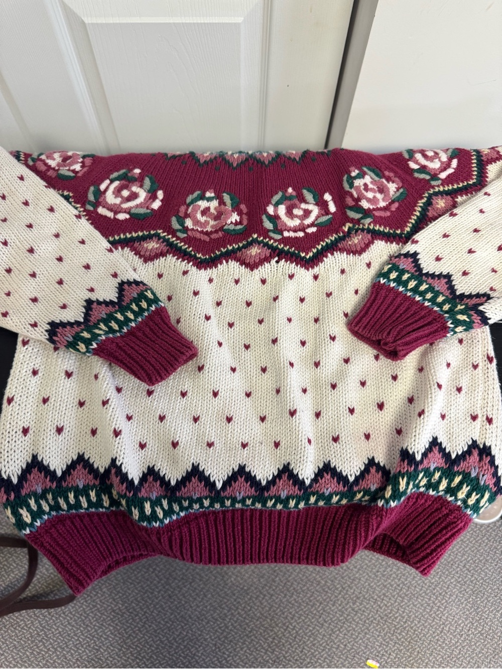 Vintage Ninon De Lenclos Rose Yoke Knit Sweater - Size Large